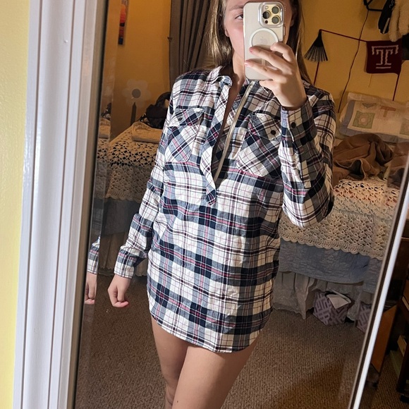 EDDIE BAUER HALF ZIP FLANNEL - Picture 1 of 4